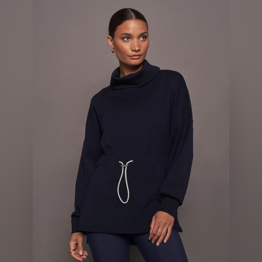 Varley Navy Funnel Neck Drawstring Sweater